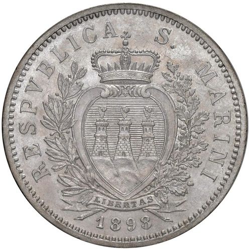 Foreign coins SAN MARINO Monnaie ancienne (1864-1938) 5 Lires 1898 - Gig. 17 AG &hellip;
