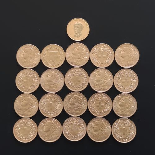 Ensemble de 20 pièces de 20 francs en or Suisse FRAIS DE VENTE POUR CE LOT : 10 &hellip;