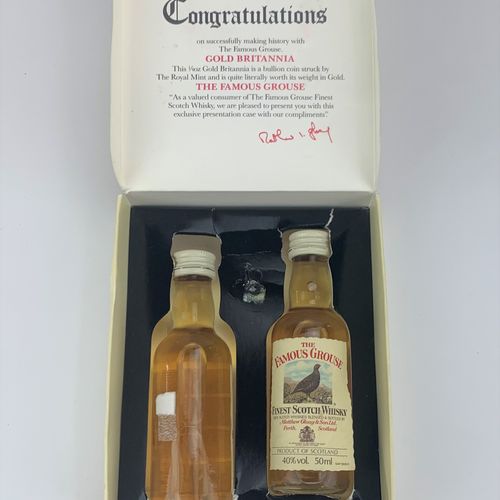 Null 1987年1/4盎司大不列颠金币（25英镑）盒装套装与2个50毫升Famous Grouse Finest苏格兰威士忌。
