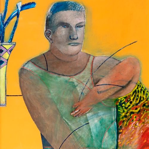 Dario CATERINA (1955) Portrait d’homme sur fond jaune Acrylique sur toile Signé &hellip;