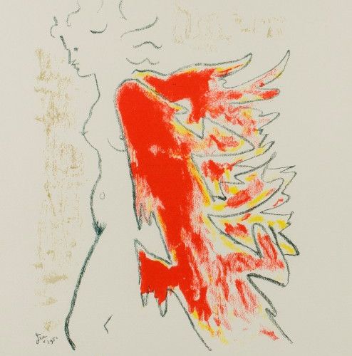 COCTEAU Jean (1889-1963) Figure à la cape rouge. 1954
Lithographie en couleurs s&hellip;