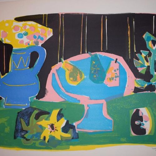 BEZOMBES Roger (1913-1994) La cafetière bleue, 1958
Lithographie en couleurs 

E&hellip;