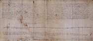 Null 1429.手稿：（pergamino-leida-ponts）。转让两份涉及庞兹镇遗嘱的公证文件。手写的拉丁文本。29 x 63.5厘米。贝尔纳达-索&hellip;