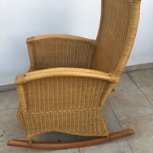 Null Joli fauteuil à bascule/rocking chair en rotin bambou, bois et osier tressé