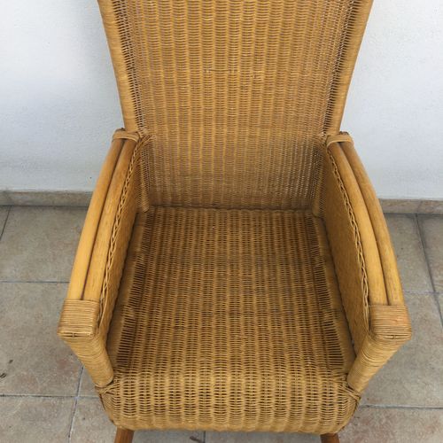 Null Joli fauteuil à bascule/rocking chair en rotin bambou, bois et osier tressé