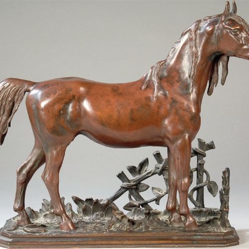 Christophe FRATIN (1801-1864) "Cheval à la barrière" Bronze à patine marron nuan&hellip;