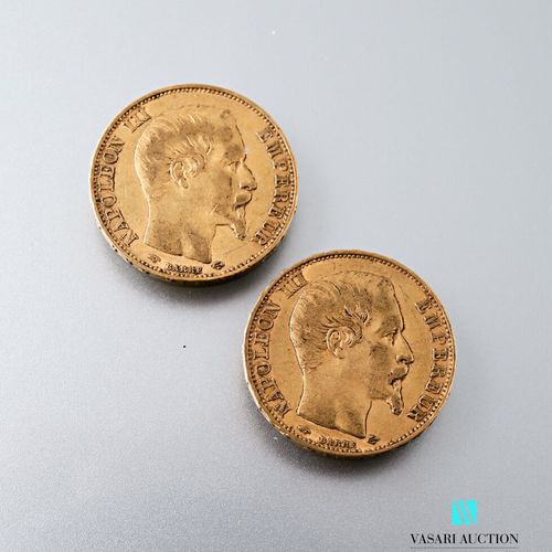 Deux pièces en or de 20 francs figurant Napoléon III tête nue gravée par Albert &hellip;