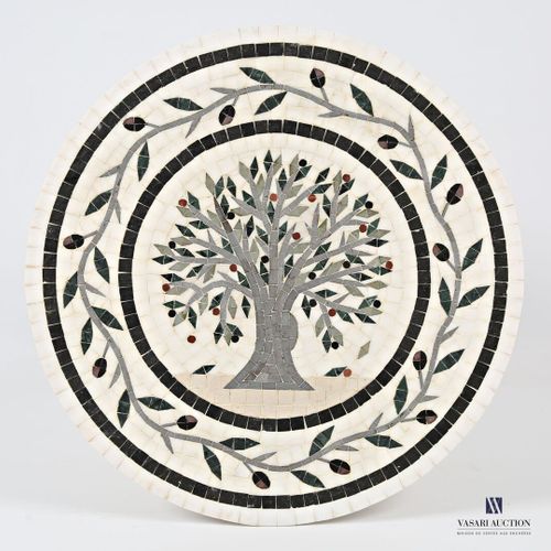 Null Panneau décoratif de forme ronde composé de tesselles contrecollées sur fib&hellip;