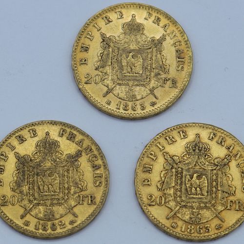 Null 3 Monnaies 20 Francs OR. Napoléon III.

1862 BB x 1 et 1863 BB x 2.

Poids &hellip;