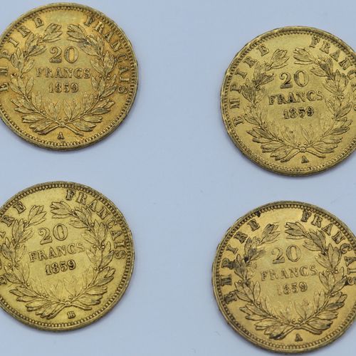 Null 4 Monnaies 20 Francs OR. Napoléon III.

1859 A x 3et BB x 1.

Poids : 25,76&hellip;