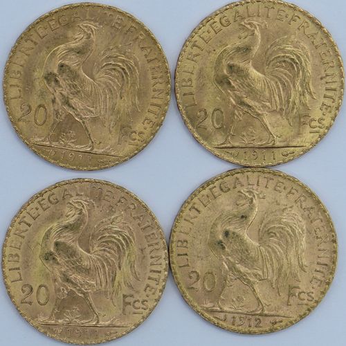 Null 4 Monnaies 20 Francs OR au Coq.

1911 x 3 et 1912 x 1.

Poids : 25,82grs.

&hellip;