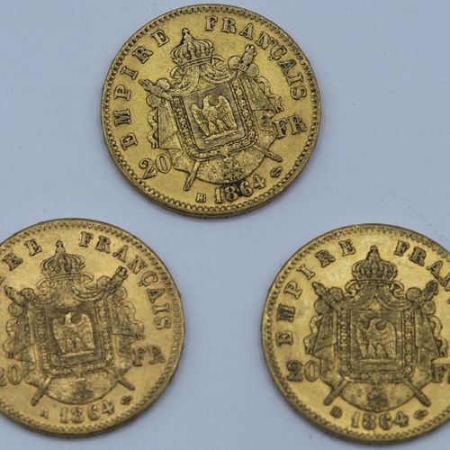 Null 3 Monnaies 20 Francs OR. Napoléon III.

1864 A x 1 et 1864 BB x 2.

Poids :&hellip;