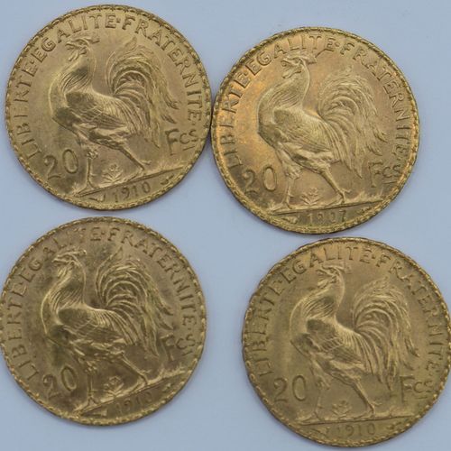 Null 4 Monnaies 20 Francs OR au Coq.

1907 x 1 et 1910 x 3.

Poids : 25,90grs.

&hellip;
