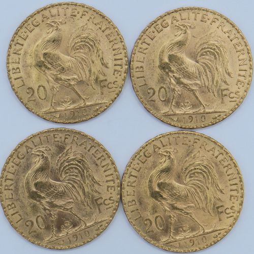 Null 4 Monnaies 20 Francs OR au Coq.

1910.

Poids : 25,84grs.



Estimation et &hellip;