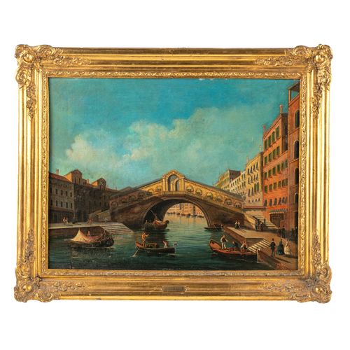 PITTORE DEL XX SECOLO 大运河与里亚托桥的景色
布面油画，55X70厘米