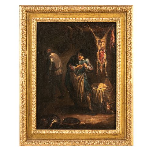 PITTORE VENETO DEL XVII-XVIII SECOLO 屠夫
男子吸烟
布面油画，cm 44X33 (2)