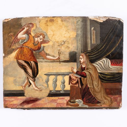 PITTORE ADRIATICO DEL XVI-XVII SECOLO Annonciation 
Huile sur panneau, 42X53,5 c&hellip;