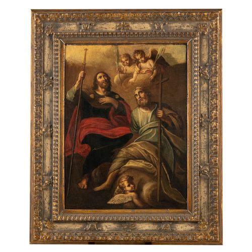 PITTORE DEL XVII-XVIII SECOLO 圣罗科和圣杰里米亚
布面油画，66X49厘米