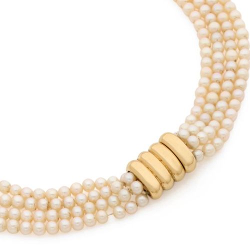 Null Collier 4 rangs de perles de culture choker, le fermoir en or jaune 18K (75&hellip;
