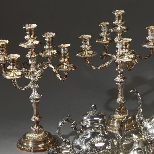 CARDEILHAC, pareja de candelabros de estilo Luis XV en plata, marca Minerve, con&hellip;