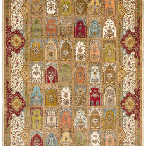 Null HEREKE SILK, SIGNED OZIPEK.

Central field divided into prayer niches with &hellip;
