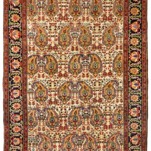 Null PERSIAN old.

White central field, patterned throughout with boteh motifs i&hellip;