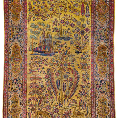 Null KASHAN SILK antique.

Yellow central field with a tree of life, a palace an&hellip;