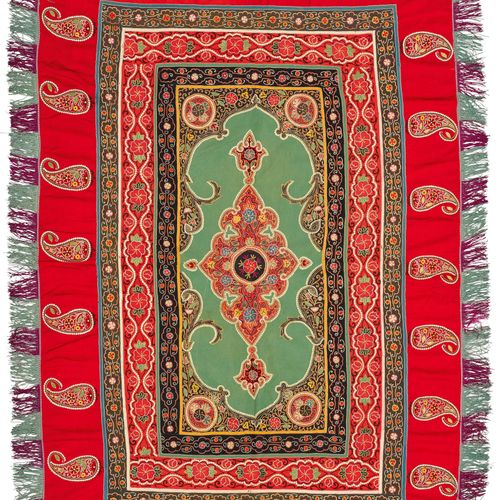 Null RASHT EMBROIDERY old.

Bulky central medallion in pink and green on a red g&hellip;