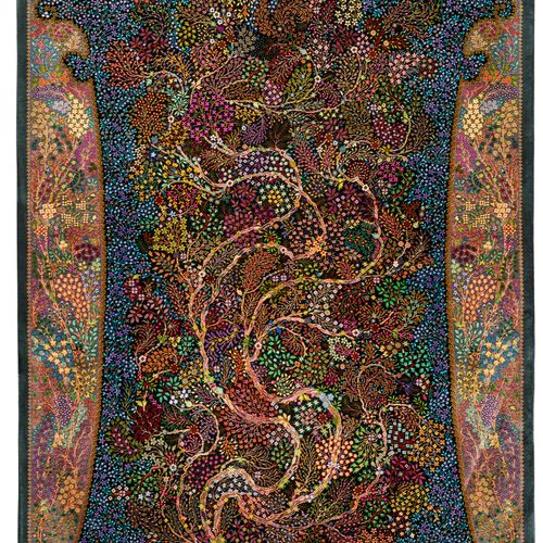 Null GHOM SILK SIGNED.

Black central field, opulently patterned with a tree of &hellip;