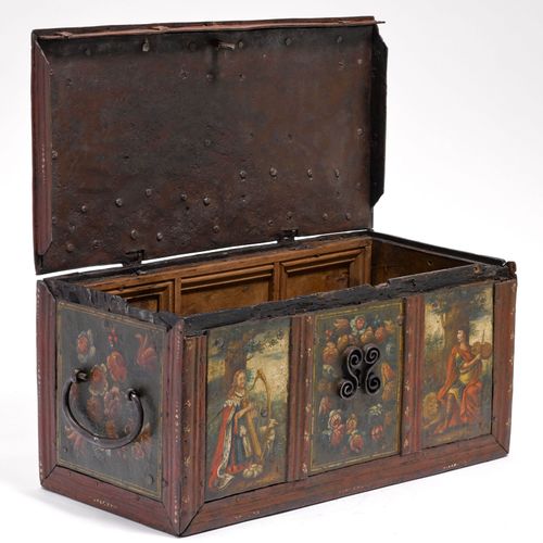 Null 带有PEYER和VON WALDKIRCH家族纹章的铁盒
沙夫豪森，17世纪
木芯装上铁并涂上油漆；盖子上有Peyer家族和Von Waldkirch&hellip;
