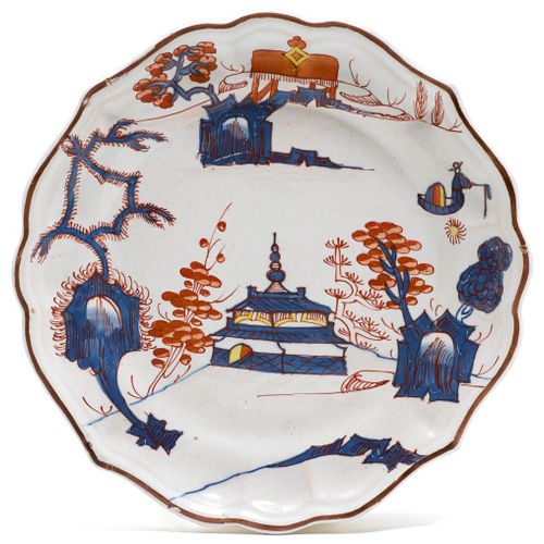 Null A FAIENCE PLATE WITH PAGODA DECORATION
Milan, factory of Felipe Clerici, 18&hellip;