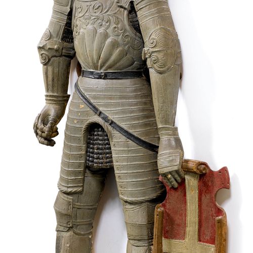 Null 神圣的乌苏斯的浮雕像
瑞士，可能是索洛图恩，约1580/1600。
林登半浮雕和镶嵌，背面被压扁。穿着全副盔甲的圣人带着盾牌。
，高119厘米。

旗&hellip;