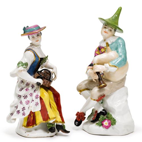 Null HARLEKIN UND COLUMBINE
Meissen, um 1745.
Er mit grünem Spitzhut und geraute&hellip;