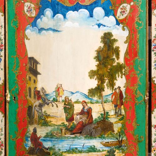 Null 一对 "ARTE POVERA "挂盒
洛可可风格，威尼斯，18世纪。
木头在红色和米色的地面上绘有花朵，并以Arte Povera方式粘贴彩色雕刻。&hellip;