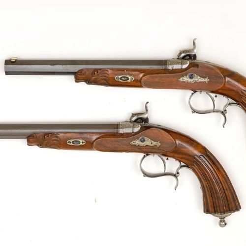 Null PERCUSSION PISTOL PAIR
瑞士，约1865年，Weber-Rüesch，苏黎世。
古铜色八角形枪管（长23.9厘米），口径7.5毫&hellip;