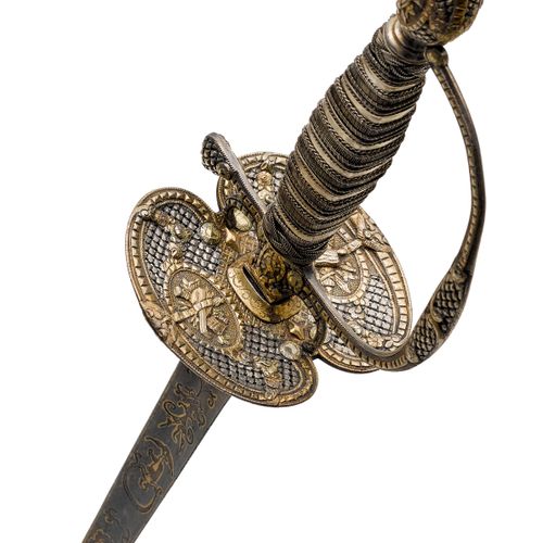 Null CEREMONIAL SWORD
French, Paris 1774, maître Laurent Dépéé.
Silver hilt, com&hellip;