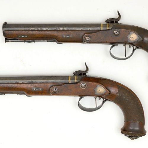 Null PERCUSSION PISTOL PAIR
瑞士，约1810/35，伯尔尼，Franz Ulrich。
八角形枪管发蓝（长20.1厘米），口径12毫&hellip;