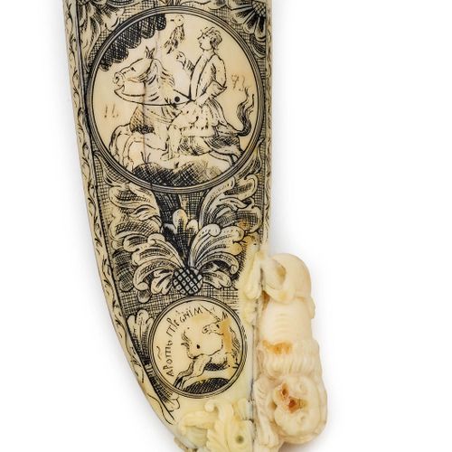 Null POWDER FLASK
Russian, dated 1693.
Ivory (walrus), elaborately carved and en&hellip;