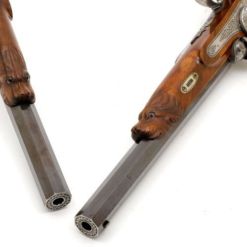 Null PERCUSSION PISTOL PAIR
瑞士，约1865年，Weber-Rüesch，苏黎世。
古铜色八角形枪管（长23.9厘米），口径7.5毫&hellip;