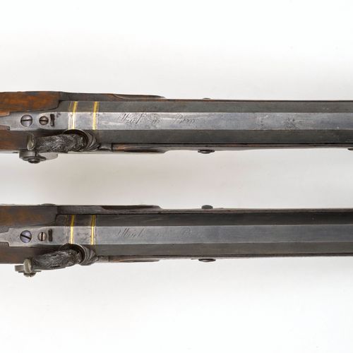 Null PAIR OF PERCUSSION PISTOLS
Swiss, ca. 1810/35, Berne, Franz Ulrich.
Blued o&hellip;