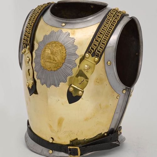 Null KÜRASS, 胸部和背部
法国1825/52年版，第二帝国，Carabinier, Mannschaft。
钢，胸部：有中心毛刺，铜板配件。肩带的凸&hellip;