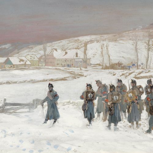 Null EDOUARD CASTRES
(Geneva 1838 - 1902 Annemasse)
瑞士红十字会的士兵们在纳沙泰尔的Les Verrière&hellip;