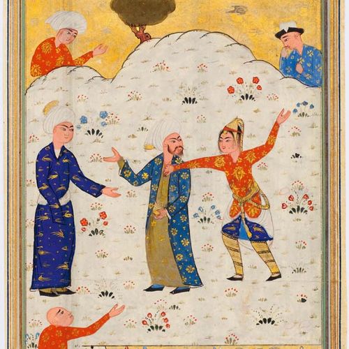 Null 图文并茂的手稿页。
伊朗，设拉子，16世纪最后四分之一。 微型画：16.1 × 9.6 厘米。
纸上水粉、墨和金。可能是Golestan或Bustan&hellip;