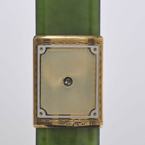 Null ENAMEL, GOLD AND NEPHRITE LETTER OPENER, BY FABERGÉ, St. Petersburg, ca. 19&hellip;