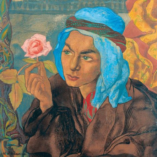 Null CHARLES CLOS OLSOMMER
(Neuchâtel 1883-1966 Sierre)
带着头巾和玫瑰的年轻男子。
纸上水粉和水彩画。
&hellip;