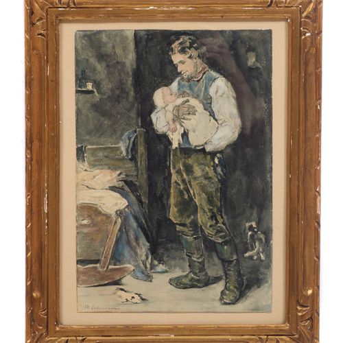 MAX LIEBERMANN (1847 Berlin 1935) Père avec enfant. Aquarelle sur papier. Signé &hellip;
