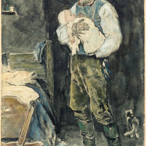 MAX LIEBERMANN (1847 Berlin 1935) Père avec enfant. Aquarelle sur papier. Signé &hellip;