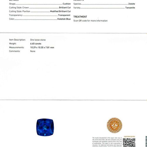 Null 坦桑石钻石戒指。
铂金950，11g。
装饰性的现代戒指，表面镶嵌了1颗6.60克拉的古色古香的紫蓝色坦桑石，两侧是2颗钻石坠子，戒指肩部还装饰了许多&hellip;