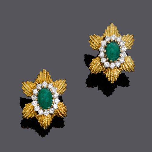Null EMERALD, DIAMOND AND GOLD EARCLIPS, ca. 1970.
Yellow and white gold ca. 700&hellip;