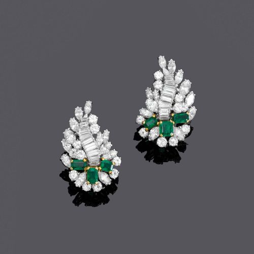 Null EMERALD AND DIAMOND EARCLIPS, BY FRASCAROLO, ca. 1970.
White gold 750, 19g.&hellip;